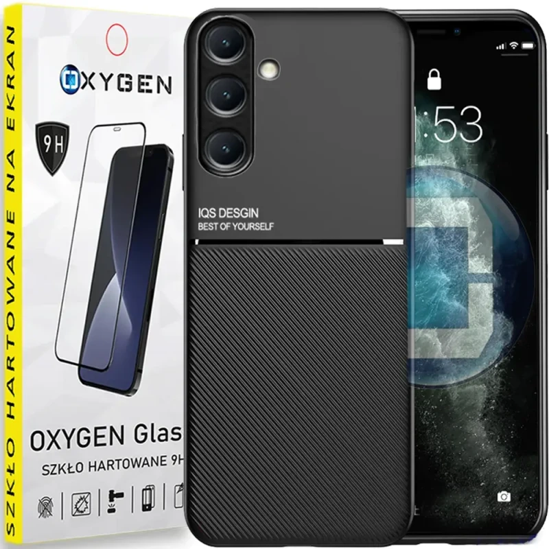 Etui na telefon Samsung Galaxy A26 5G Oxygen IQS Czarne + Szkło Hartowane 9H.webp