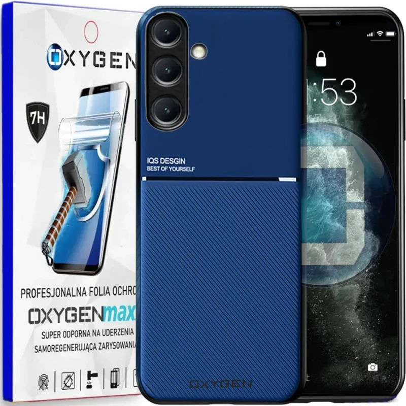 Etui na telefon Samsung Galaxy A56 5G Oxygen IQS Niebieskie + Super Folia.webp