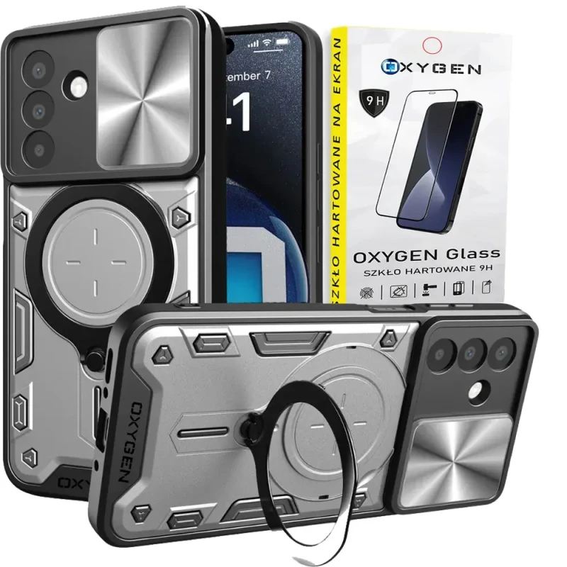 Etui na telefon Samsung Galaxy A56 5G Oxygen RR Srebrne + Szkło Hartowane 9H.webp