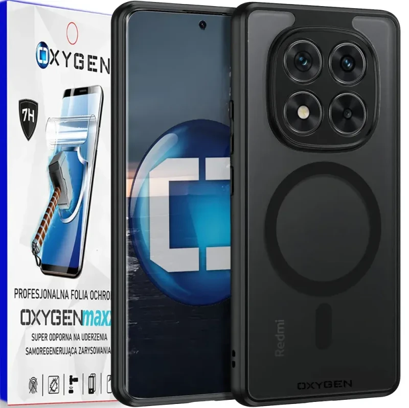 Etui na telefon Xiaomi Redmi Note 14 PRO PLUS 5G Oxygen MAGSafe Czarne + Super Folia.webp
