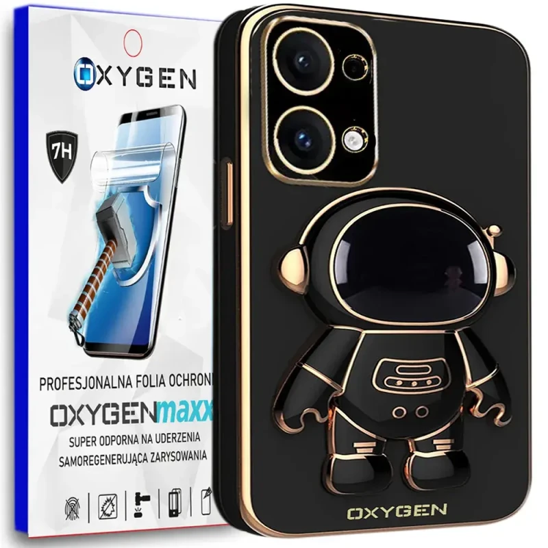 Etui na telefon Oppo Reno13 5G Oxygen + Uchwyt Astro Czarne + Super Folia.webp