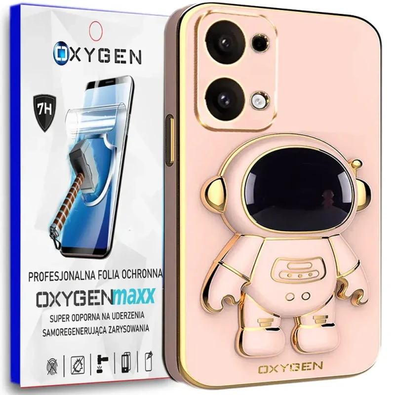 Etui na telefon Oppo Reno13 5G Oxygen + Uchwyt Astro Różowe + Super Folia.webp