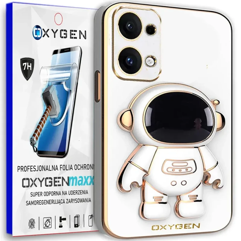 Etui na telefon Oppo Reno13 5G Oxygen + Uchwyt Astro Białe + Super Folia.webp