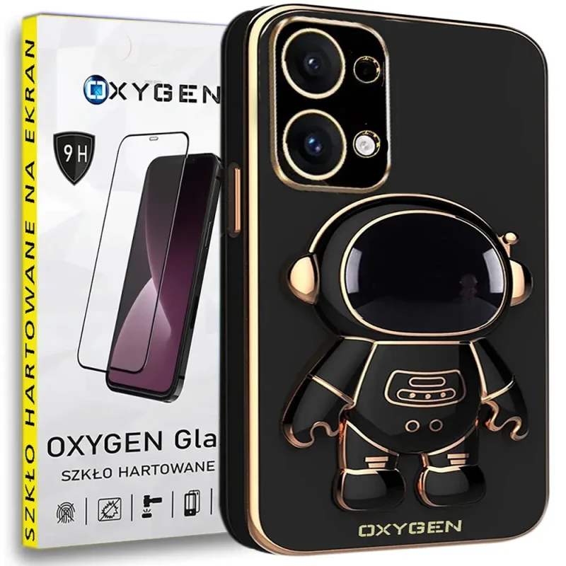 Etui na telefon Oppo Reno13 5G Oxygen + Uchwyt Astro Czarne + Szkło Hartowane 9H.webp