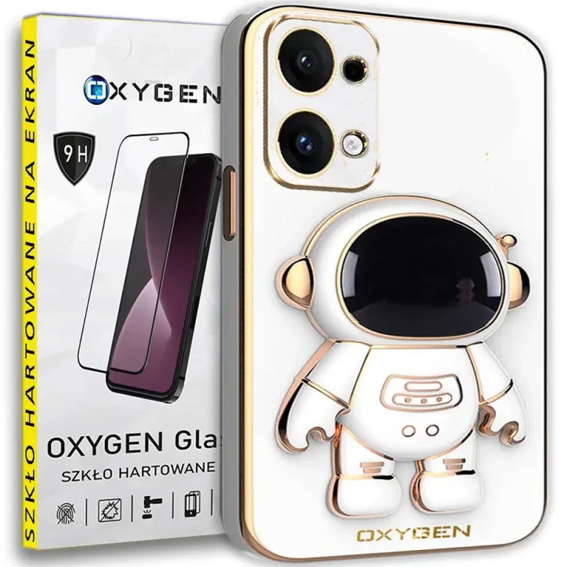 Etui na telefon Oppo Reno13 5G Oxygen + Uchwyt Astro Białe + Szkło Hartowane 9H.webp