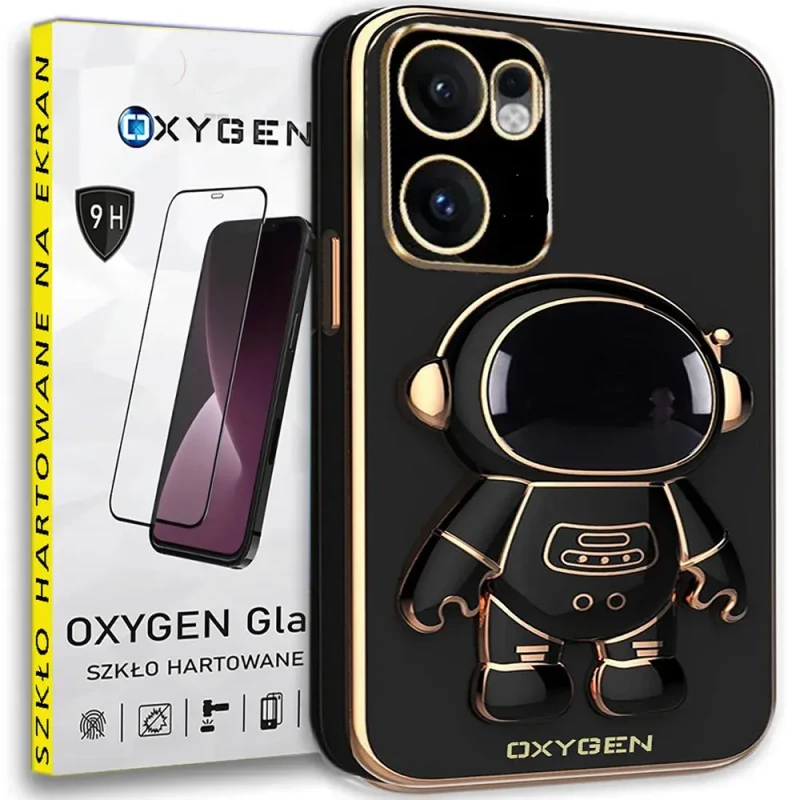 Etui na telefon Oppo Reno13 F 5G Oxygen + Uchwyt Astro Czarne + Szkło Hartowane 9H.webp