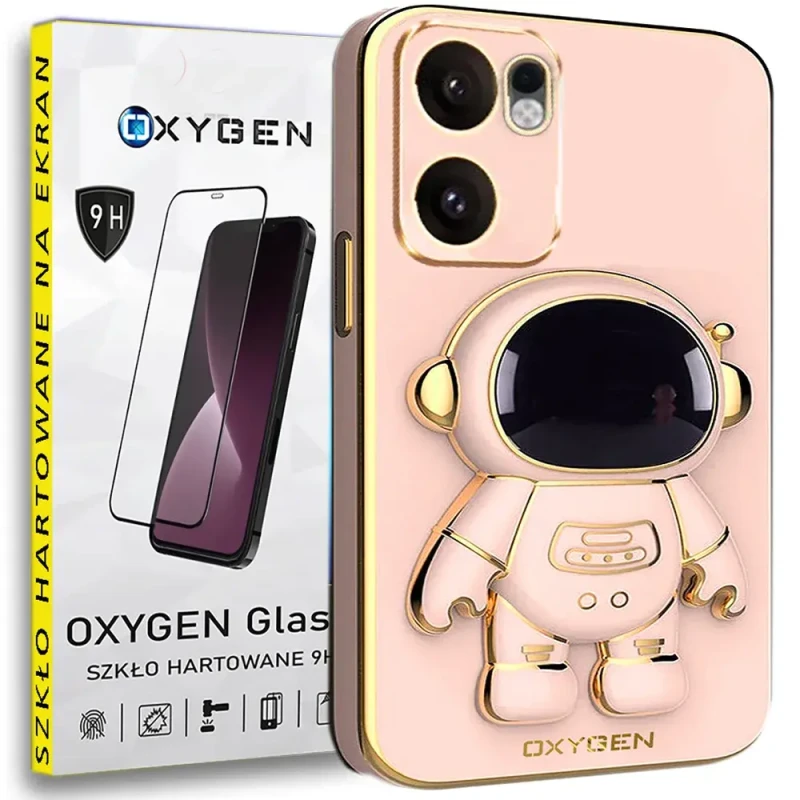 Etui na telefon Oppo Reno13 F 5G Oxygen + Uchwyt Astro Różowe + Szkło Hartowane 9H.webp