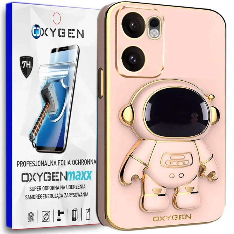 Etui na telefon Oppo Reno13 F 5G Oxygen + Uchwyt Astro Różowe + Super Folia.webp