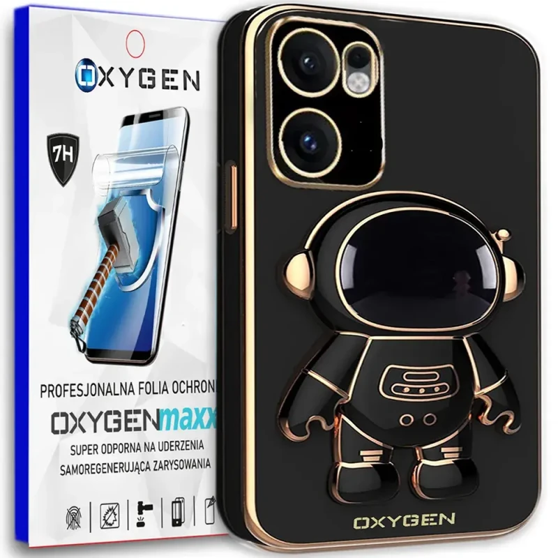 Etui na telefon Oppo Reno13 F 5G Oxygen + Uchwyt Astro Czarne + Super Folia.webp