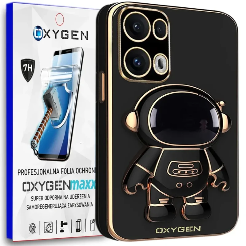 Etui na telefon Oppo Reno13 PRO 5G Oxygen + Uchwyt Astro Czarne + Super Folia.webp
