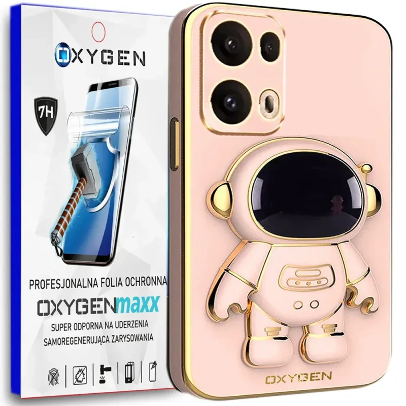 Etui na telefon Oppo Reno13 PRO 5G Oxygen + Uchwyt Astro Różowe + Super Folia.webp