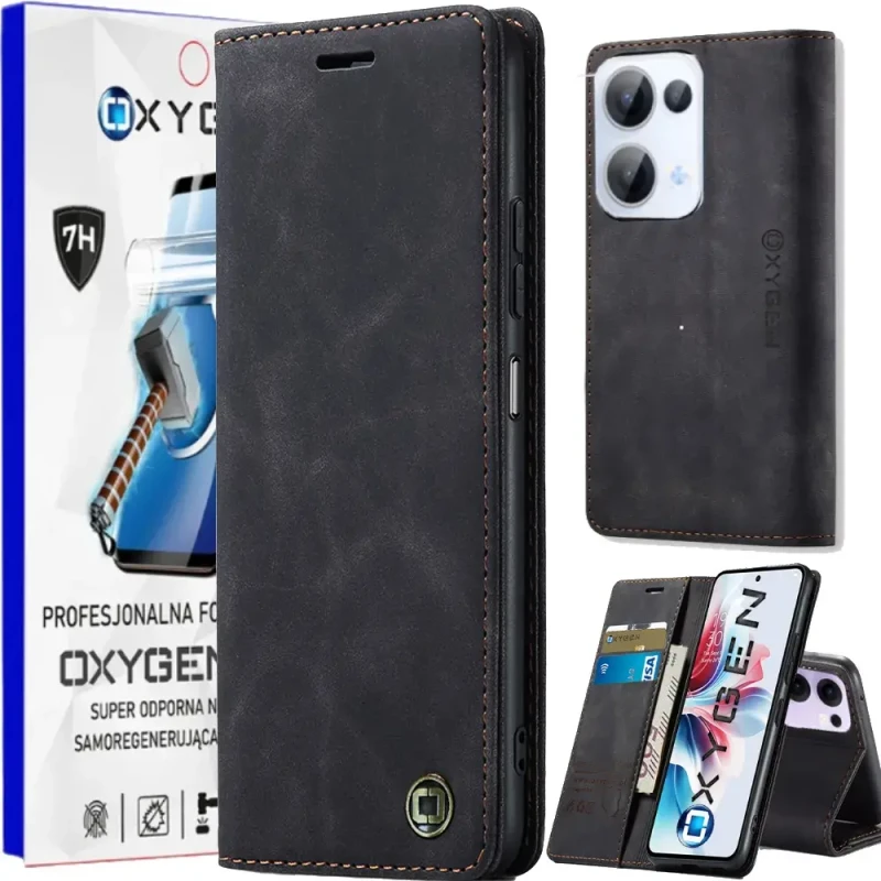 Etui na telefon Oppo Reno13 5G Oxygen Book Czarne + Super Folia.webp