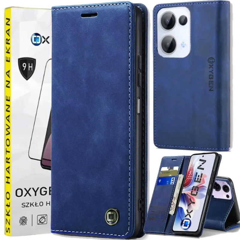 Etui na telefon Oppo Reno13 5G Oxygen BooK Niebieskie + Szkło Hartowane.webp