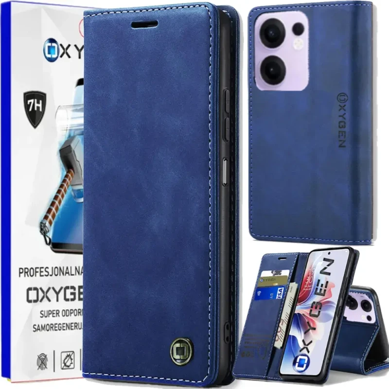 Etui na telefon Oppo Reno13 F 5G Oxygen Book Niebieskie + Super Folia.webp