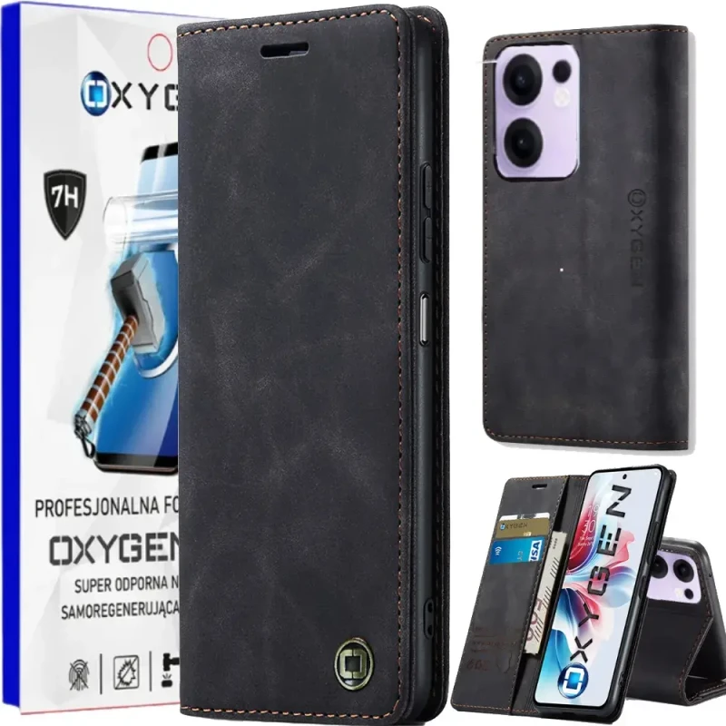 Etui na telefon Oppo Reno13 F 5G Oxygen Book Czarne + Super Folia.webp