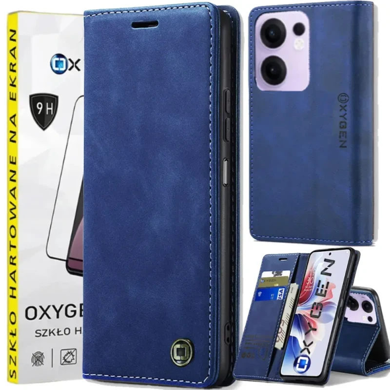 Etui na telefon Oppo Reno13 F 5G Oxygen BooK Niebieskie + Szkło Hartowane.webp