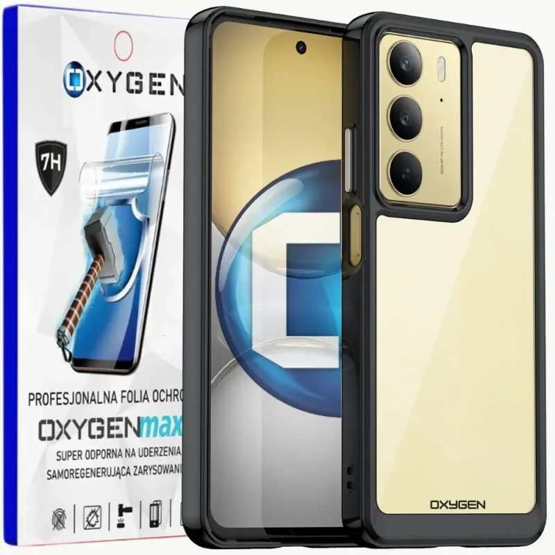 Etui na telefon Realme 14x Oxygen Pure Czarne + Super Folia.webp