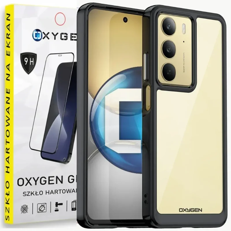 Etui na telefon Realme 14x Oxygen Pure Czarne + Szkło Hartowane 9H.webp