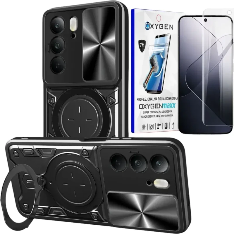 Etui na telefon Realme 14x Oxygen RR Czarne + Super Folia.webp