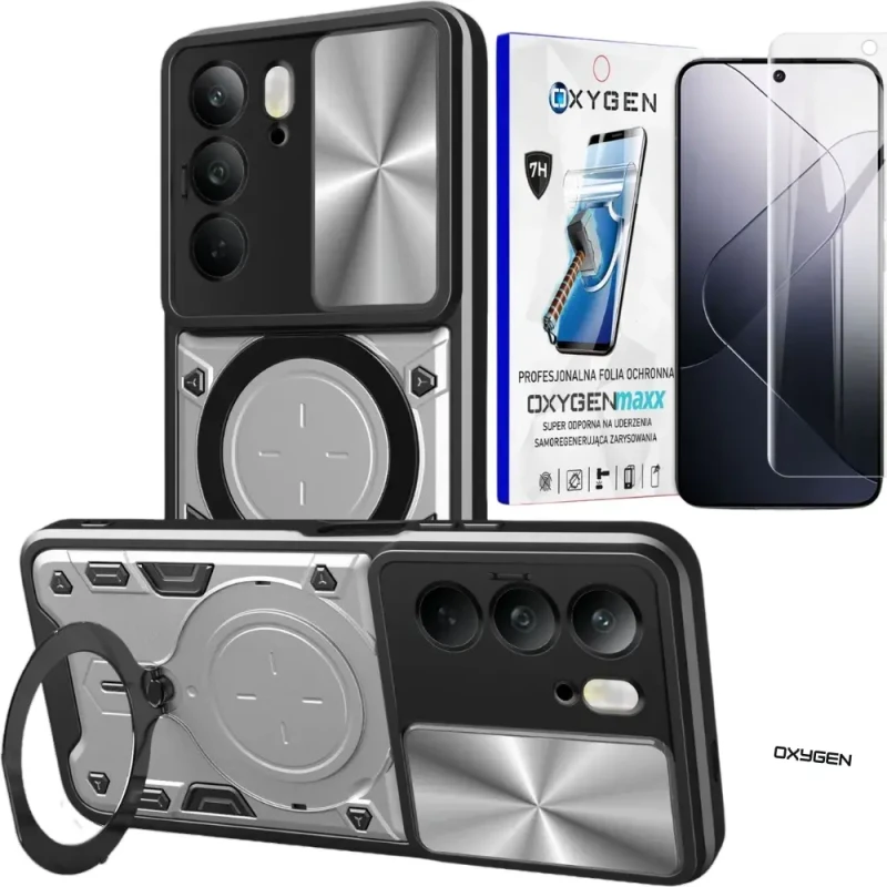 Etui na telefon Realme 14x Oxygen RR Srebrne + Super Folia.webp