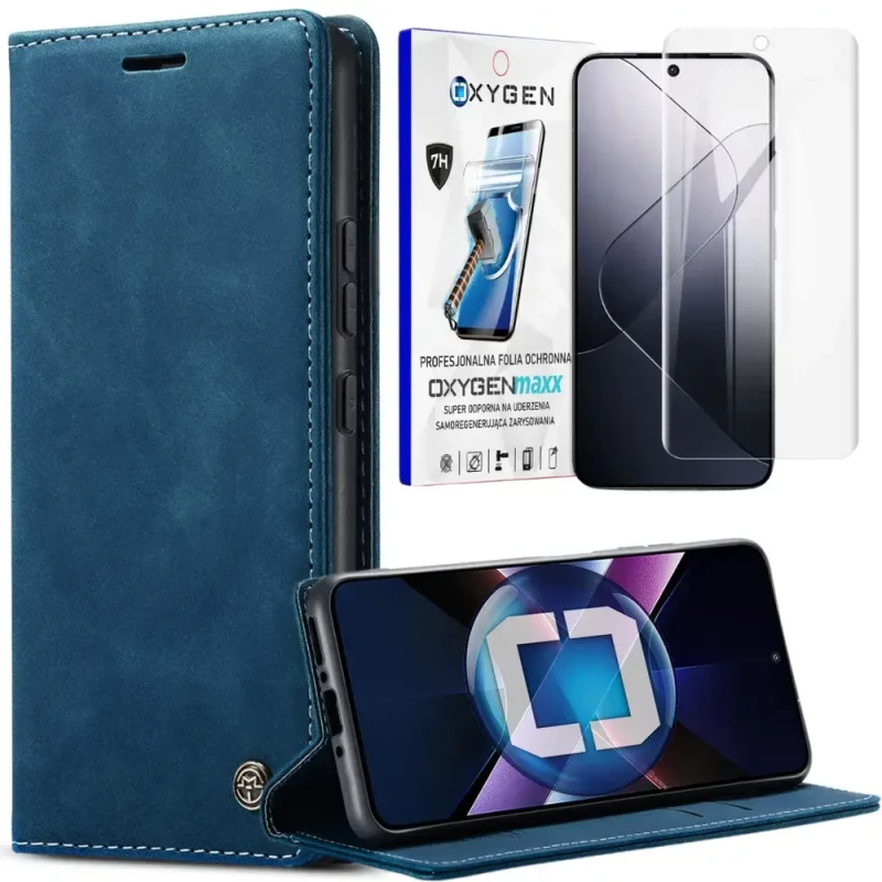 Etui na telefon Xiaomi POCO X7 PRO 5G Oxygen Book Niebieskie + Super Folia.webp
