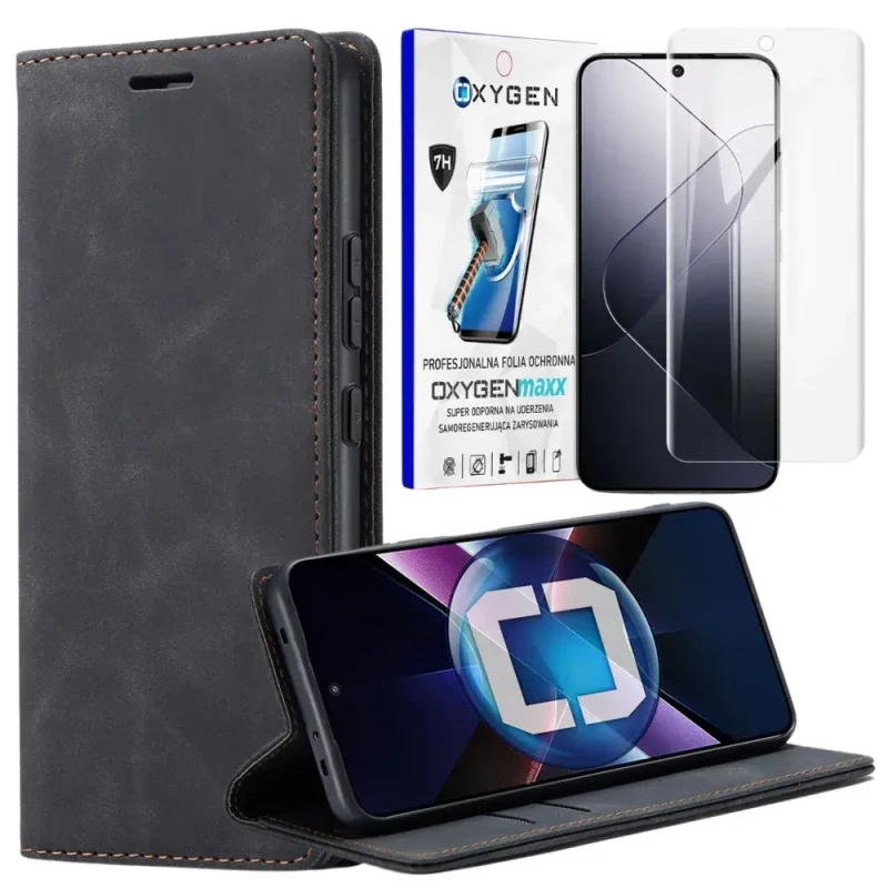 Etui na telefon Xiaomi POCO X7 PRO 5G Oxygen Book Czarne + Super Folia.webp