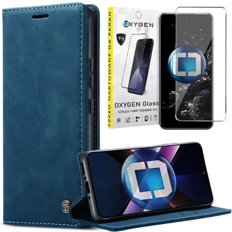 Etui na telefon Xiaomi POCO X7 PRO 5G Oxygen Book Niebieskie + Szkło Hartowane 9H.webp