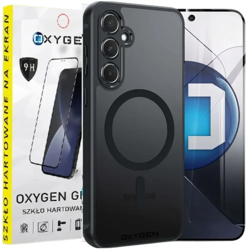 Etui na telefon Samsung Galaxy A26 Oxygen MAGSafe Czarne + Szkło Hartowane 9H.webp