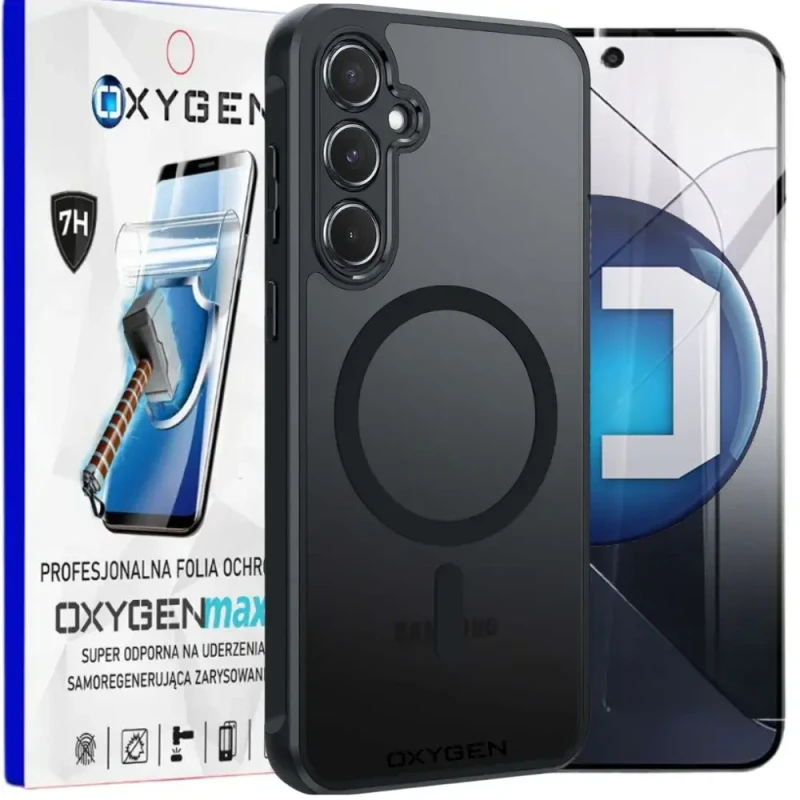 Etui na telefon Samsung Galaxy A36 Oxygen MAGSafe Czarne + Super Folia.webp