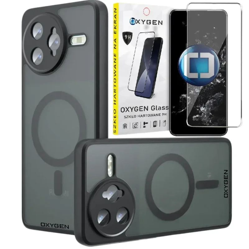 Etui na telefon Xiaomi POCO F7 PRO Oxygen MAGSafe Czarne + Szkło Hartowane 9H.webp