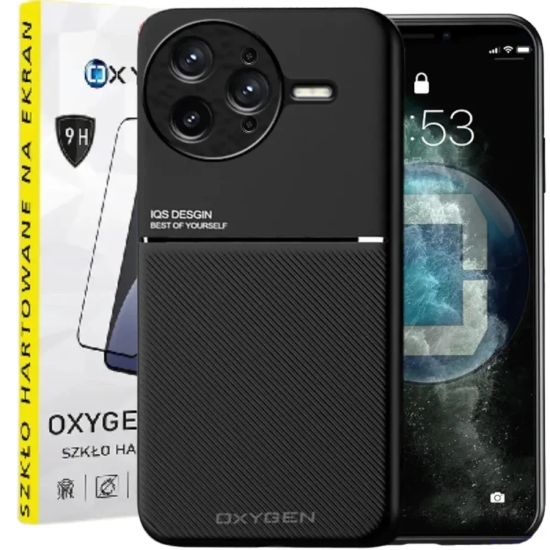 Etui na telefon Xiaomi POCO F7 Ultra Oxygen IQS Czarne + Szkło Hartowane 9H.webp