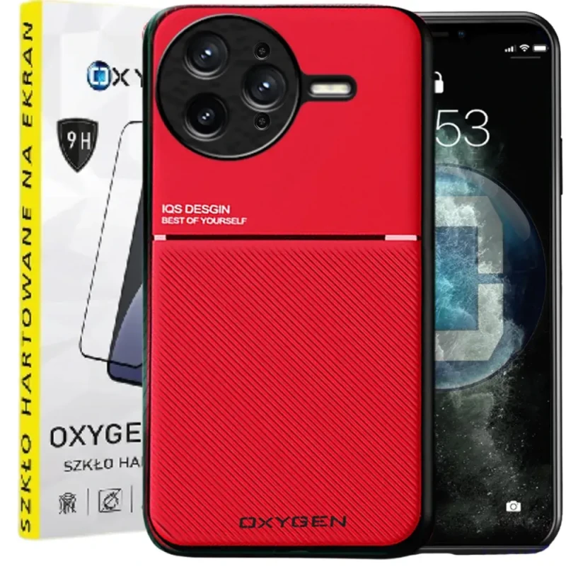 Etui na telefon Xiaomi POCO F7 PRO Oxygen IQS Czerwone + Szkło Hartowane 9H.webp