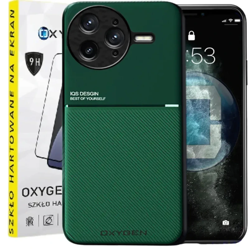 Etui na telefon Xiaomi POCO F7 PRO Oxygen IQS Zielone + Szkło Hartowane 9H.webp