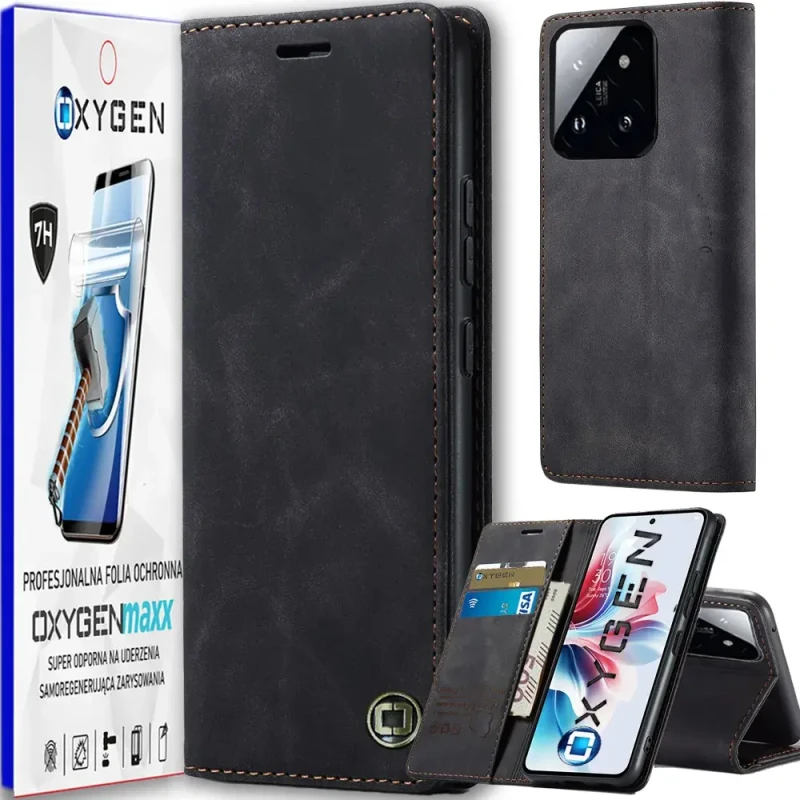 Etui na telefon Xiaomi 15 5G Oxygen BooK Czarne + Super Folia.webp