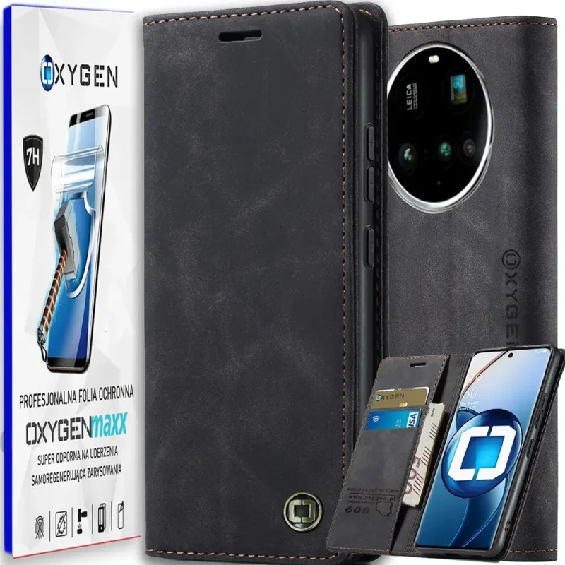 Etui na telefon Xiaomi 15 Ultra Oxygen BooK Czarne + Super Folia.webp