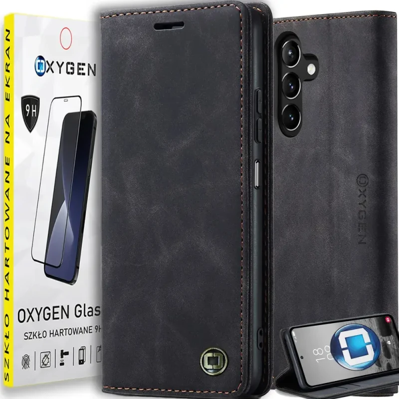Etui na telefon Samsung Galaxy A36 5G Oxygen BooK Czarne + Szkło Hartowane 9H.webp