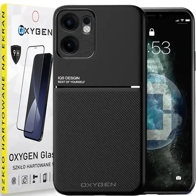 Etui na telefon Oppo Reno13 F 5G Oxygen IQS Czarne + Szkło Hartowane 9H.webp