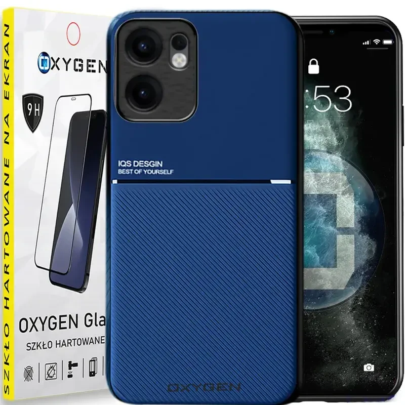 Etui na telefon Oppo Reno13 F 5G Oxygen IQS Niebieskie + Szkło Hartowane 9H.webp
