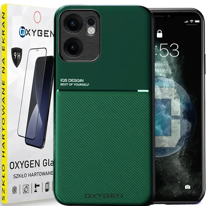 Etui na telefon Oppo Reno13 F 5G Oxygen IQS Zielone + Szkło Hartowane 9H.webp