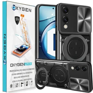 Etui na telefon Samsung Galaxy S25 EDGE Oxygen RR Czarne + Szkło Hartowane z Ramką Montażową