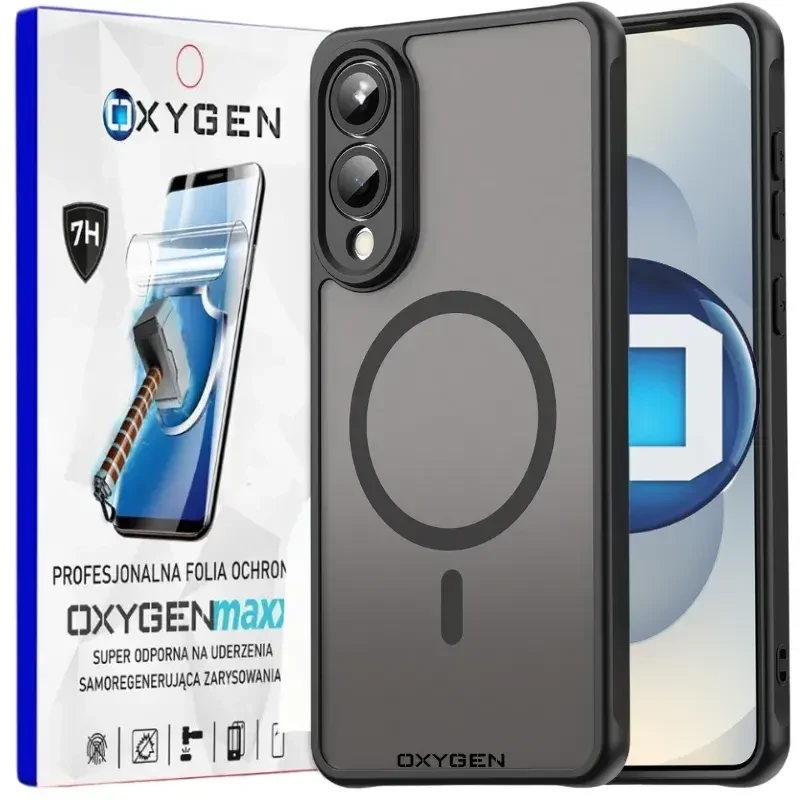 Etui na telefon Samsung Galaxy S25 EDGE Oxygen MAGSafe Czarne + Super Folia.webp