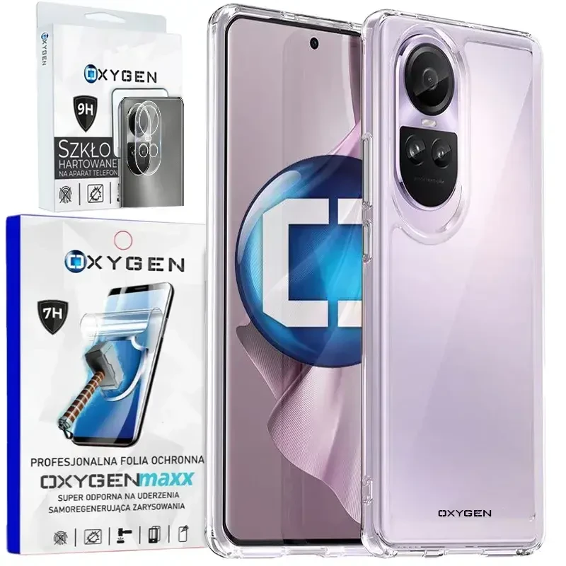 Etui na telefon Reno 10  10 PRO Oxygen Pure Bezbarwne + Super Folia + Szkło Na Aparat.webp
