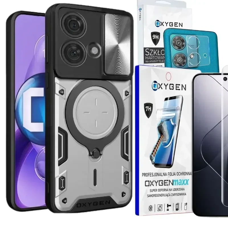 Etui na telefon Motorola Moto Edge 40 NEO Oxygen RR Srebrne + Super Folia + Aparat.webp