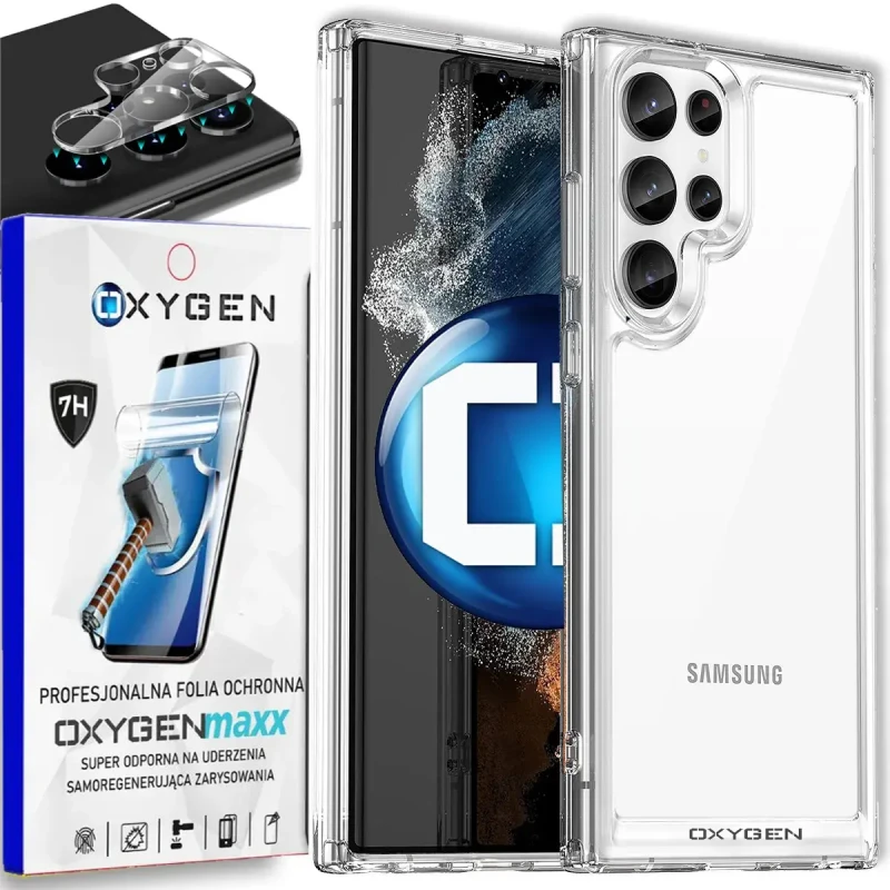 Etui na telefon Samsung S24 ULTRA Oxygen Pure Bezbarwne + Super Folia + Szkło Na Aparat.webp