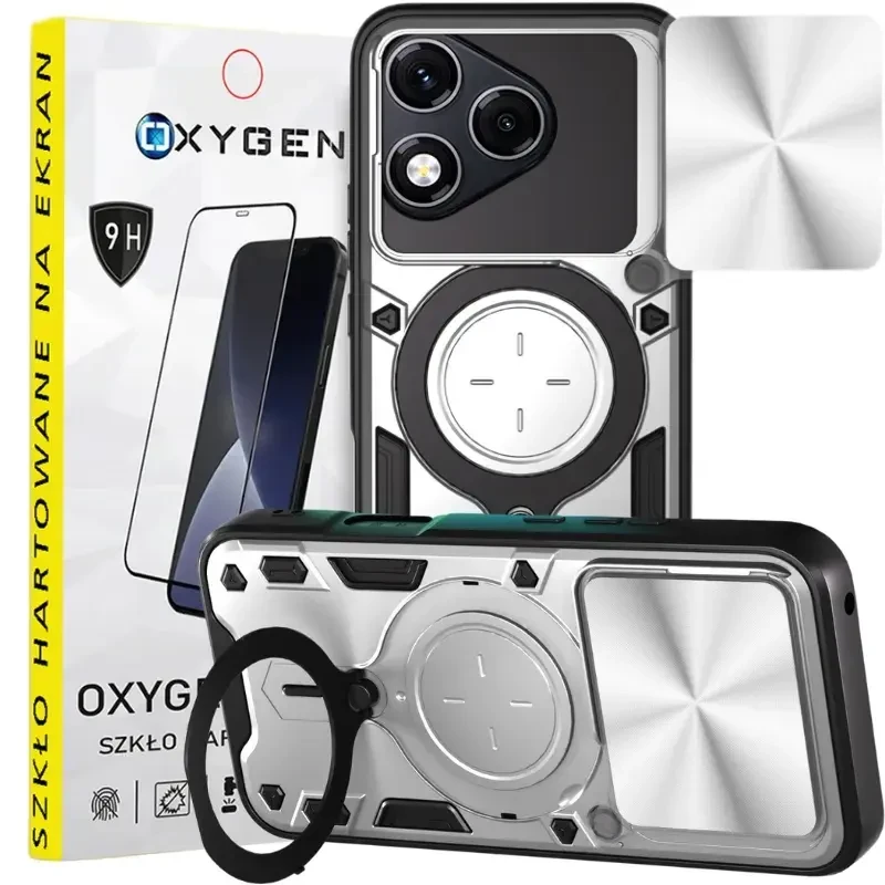 Etui na telefon Honor 400 Lite Oxygen RR Srebrne + Szkło Hartowane 9H.webp