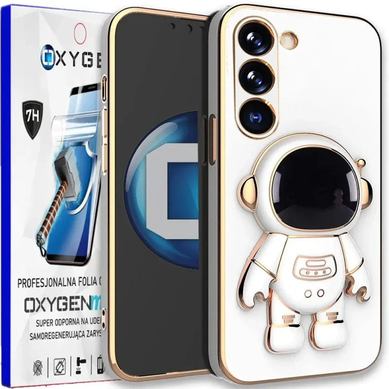 Etui na telefon Samsung Galaxy S25 5G Oxygen + Uchwyt Astro Białe + Super Folia.webp