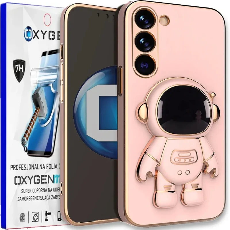 Etui na telefon Samsung Galaxy S25 5G Oxygen + Uchwyt Astro Różowe + Super Folia.webp