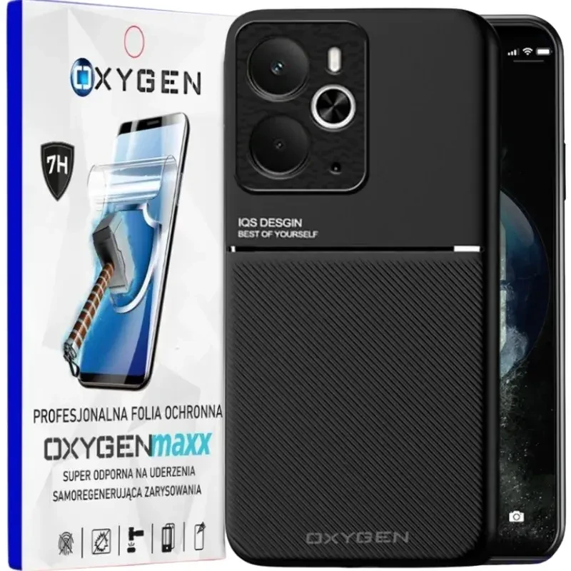 Etui do telefonu Realme 14 5G Czarne Oxygen IQS + Super Folia.webp