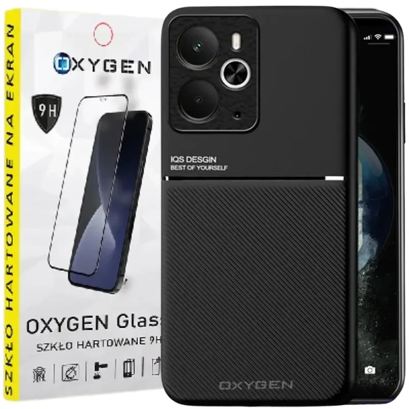 Etui do telefonu Realme 14T 5G Czarne Oxygen IQS + Szkło Hartowane 9H.webp