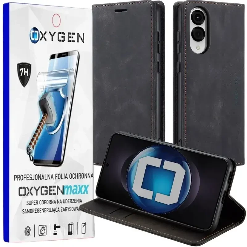 Etui do telefonu Samsung Galaxy S25 Edge Czarne Oxygen BooK + Super Folia.webp